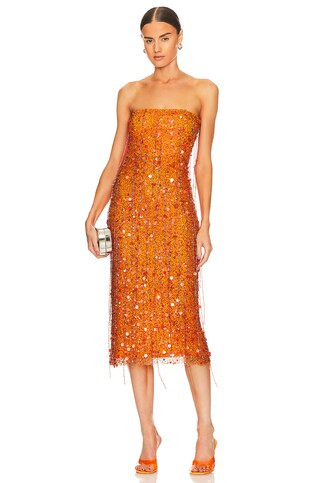 h:ours Jimena Midi Dress in Neon Orange from Revolve.com | Revolve Clothing (Global)