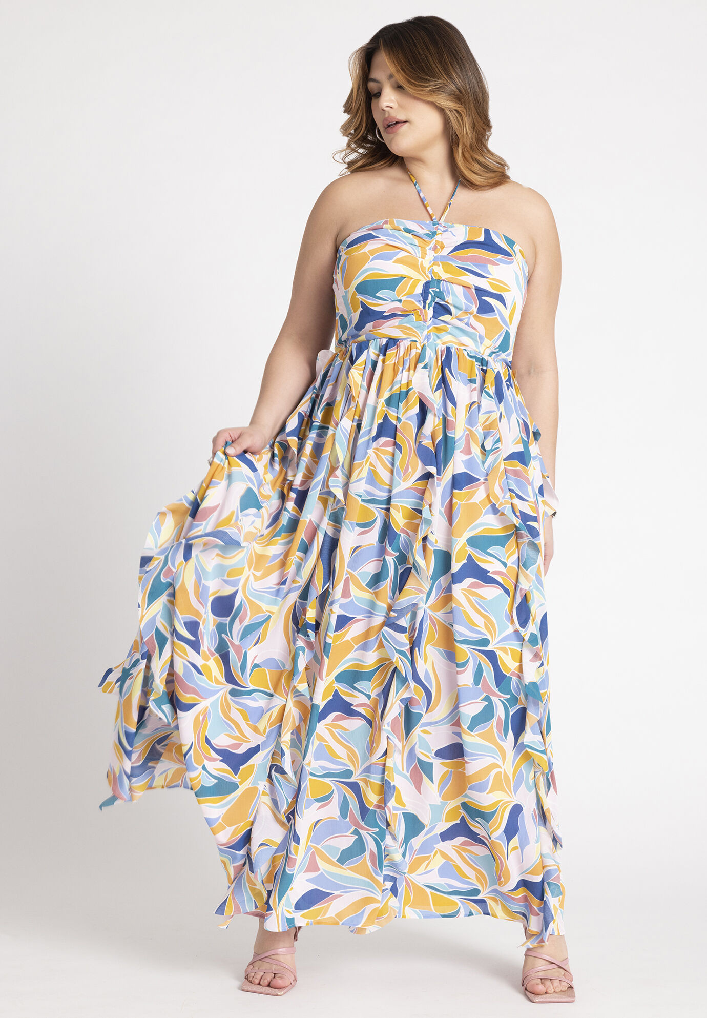 Halter Neck Ruffle Maxi Dress | Eloquii