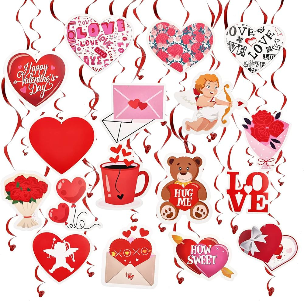 patscorai 36 Pieces Of Valentine's Day Hanging Swirl Decoration - Foil Swirl Ceiling Valentines D... | Amazon (US)