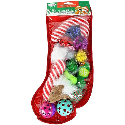 Midlee Christmas Stocking Cat Toy Gift Set (14 Toys)- Candy Canes, Bells, Mice Kitten Holiday Toy... | Target