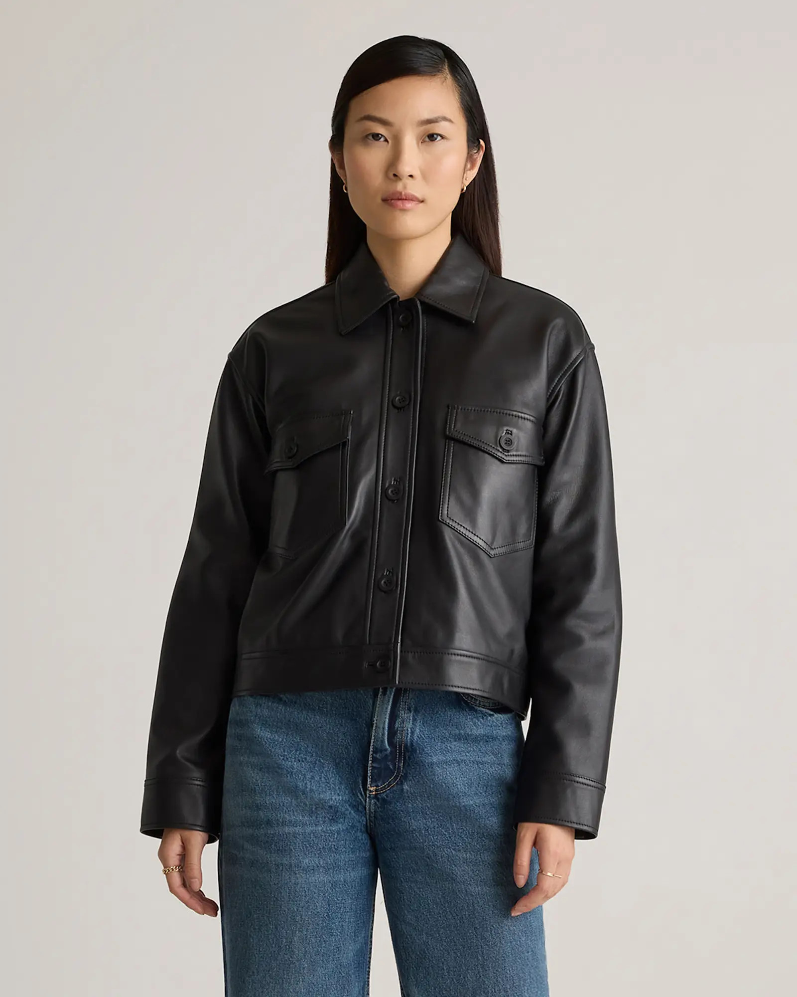 100% Leather Cropped Jacket | Quince