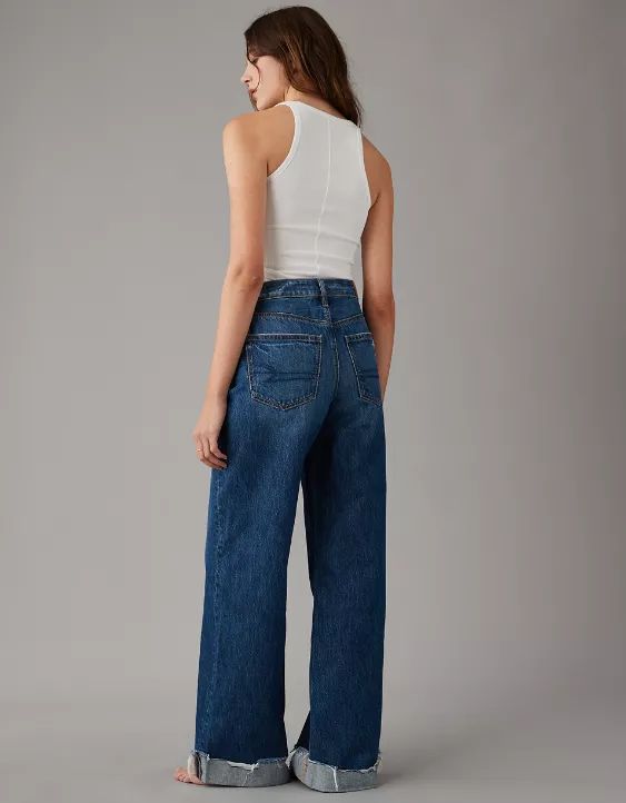 AE Super High-Waisted Baggy Wide-Leg Cuffed Jean | American Eagle Outfitters (US & CA)