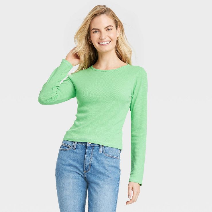 Women's Ribbed Shrunken Long Sleeve T-Shirt - Universal Thread™ | Target