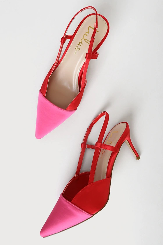 Steviee Pink and Red Pointed-Toe Slingback Pumps | Lulus (US)