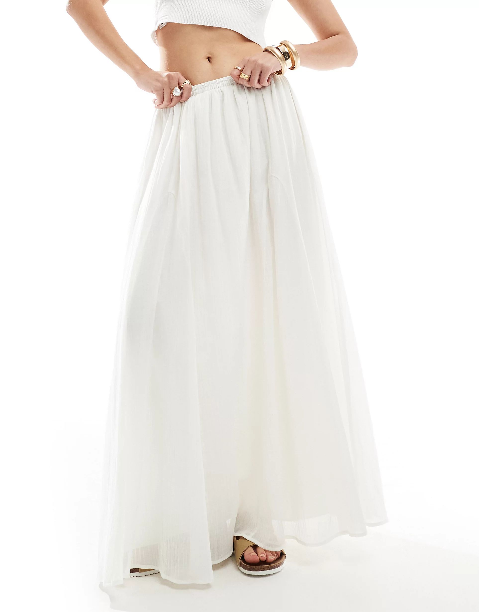 ASOS DESIGN maxi skirt with godet detail in off white | ASOS (Global)