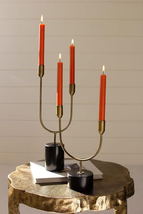 Kalalou NZR1062 Brass with Marble Double Taper Candle Holders, 17-inch Height, Set of 2 | Amazon (US)