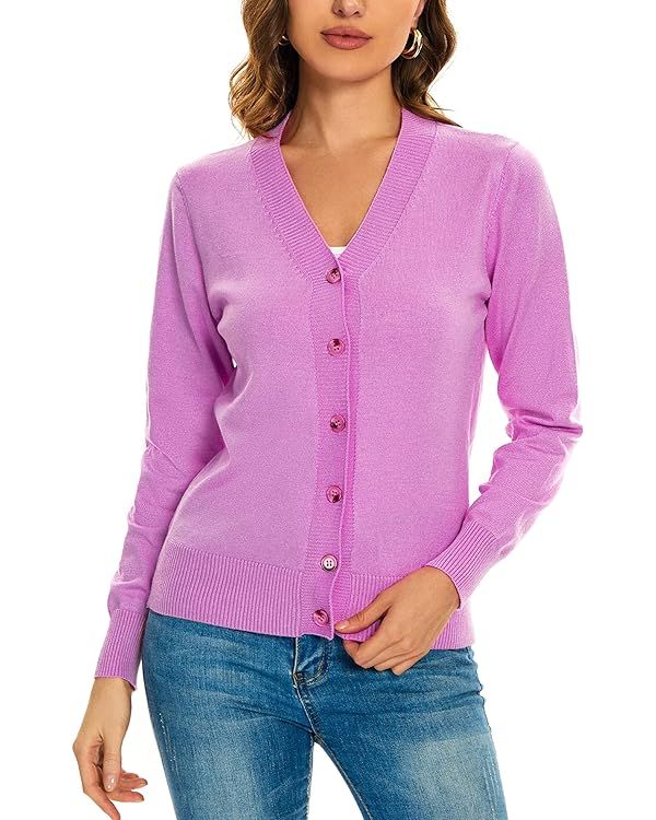 Women's V Neck Button Down Long Sleeve Cardigan Sweater | Amazon (US)