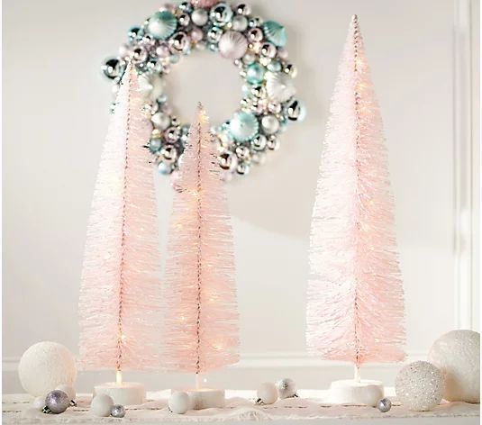 Set of 3 Oversized Lit Bottlebrush Trees by Valerie | QVC