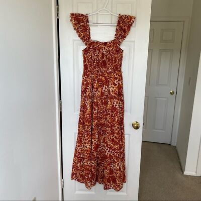 NWT House of Harlow 1960 Zoey Orange Floral Tiered Smocked Maxi Dress Size M  | eBay | eBay US