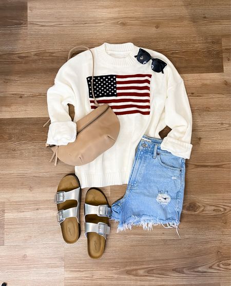 July 4th outfit live this flag sweater outfit. I wore this Memorial Day! Shorts are old Abercrombie, linked current style!

#LTKstyletip #LTKitbag #LTKshoecrush