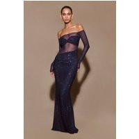 Nash Diamante Off Shoulder Maxi Dress / Navy | MESHKI | M | MESHKI US