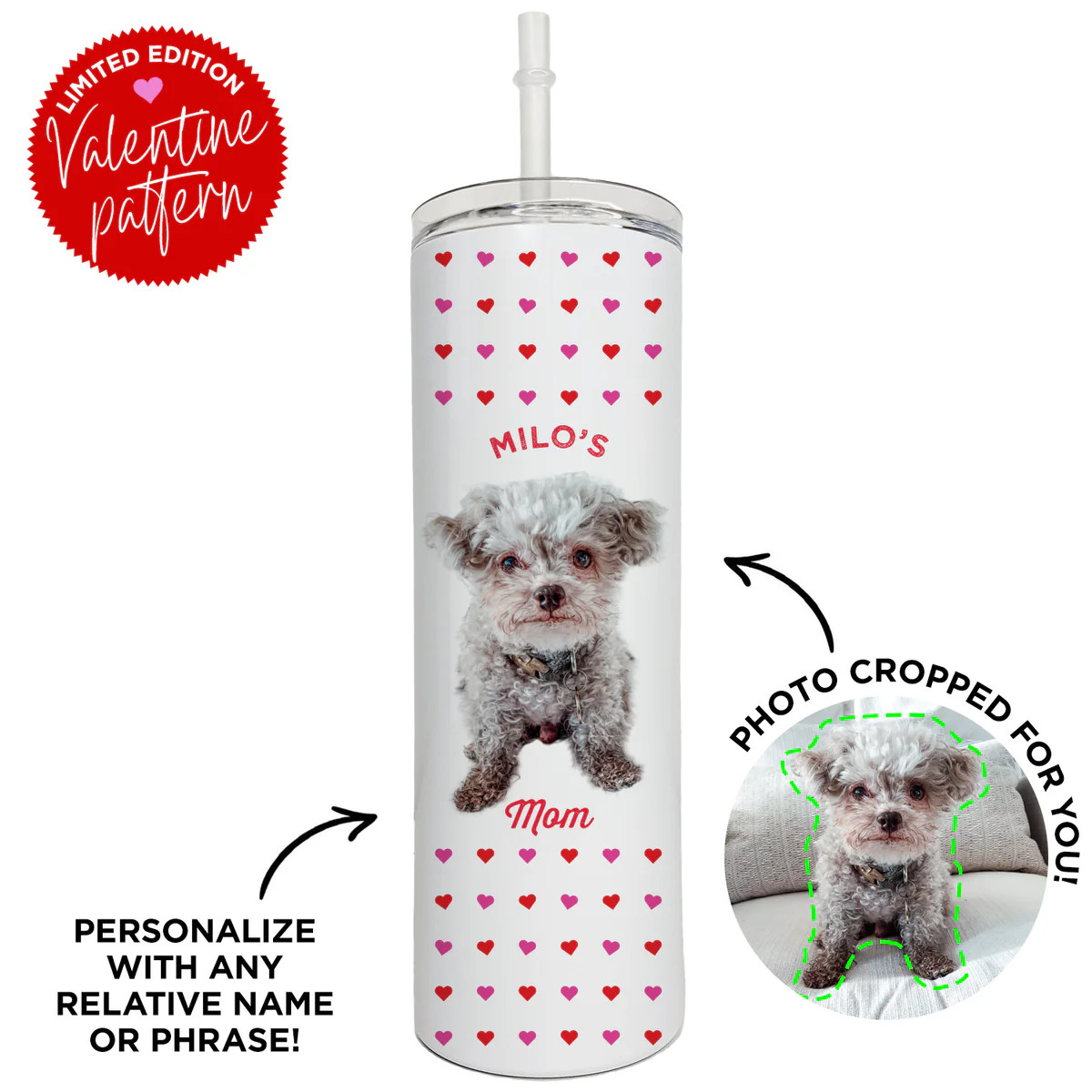 Personalized Pet Heart Skinny Tumbler | Type League Press