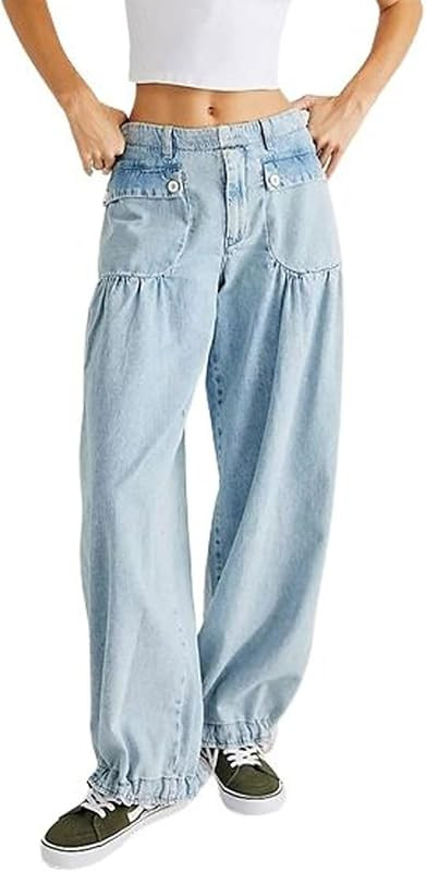 Women's Baggy Denim Cargo Pants Parachute Jogger Harem Jeans Trousers | Amazon (US)
