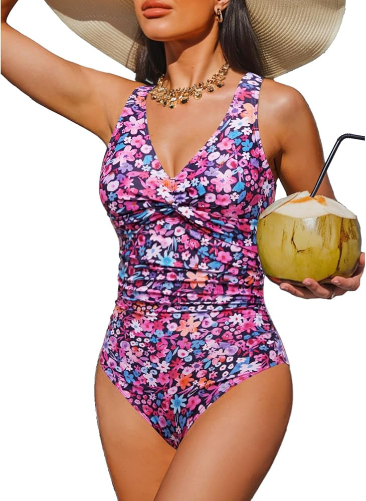 Holipick Women Tummy Control One Piece Swimsuit - Push Up Bathing Suit Full Coverage Slimming Swi... | Amazon (US)