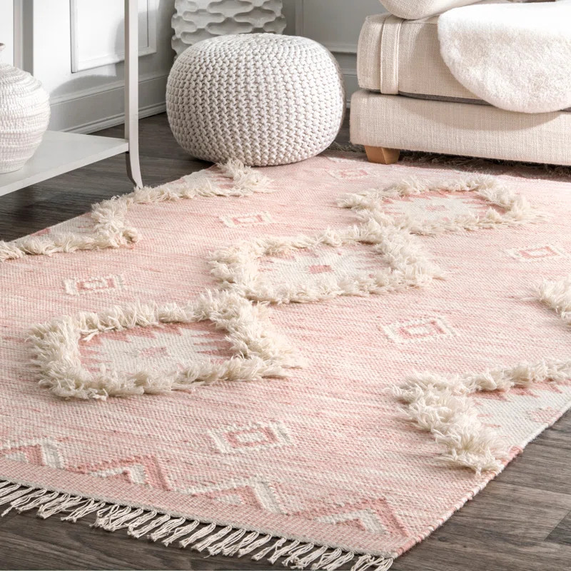Crayford Geometric Hand-Knotted Wool Pink Area Rug | Wayfair North America