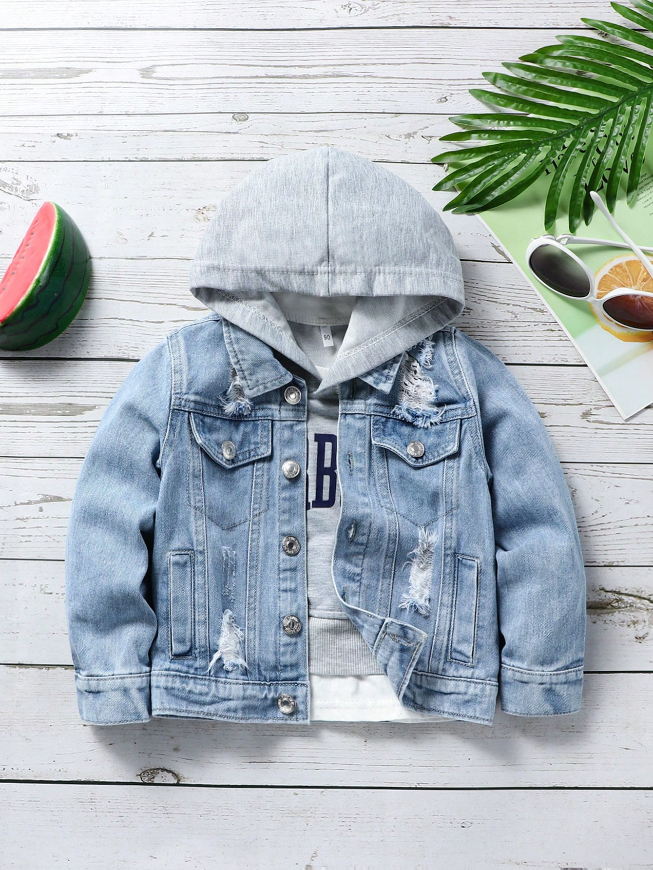 Toddler Boys Ripped Flap Detail Denim Jacket Without Hoodie | SHEIN