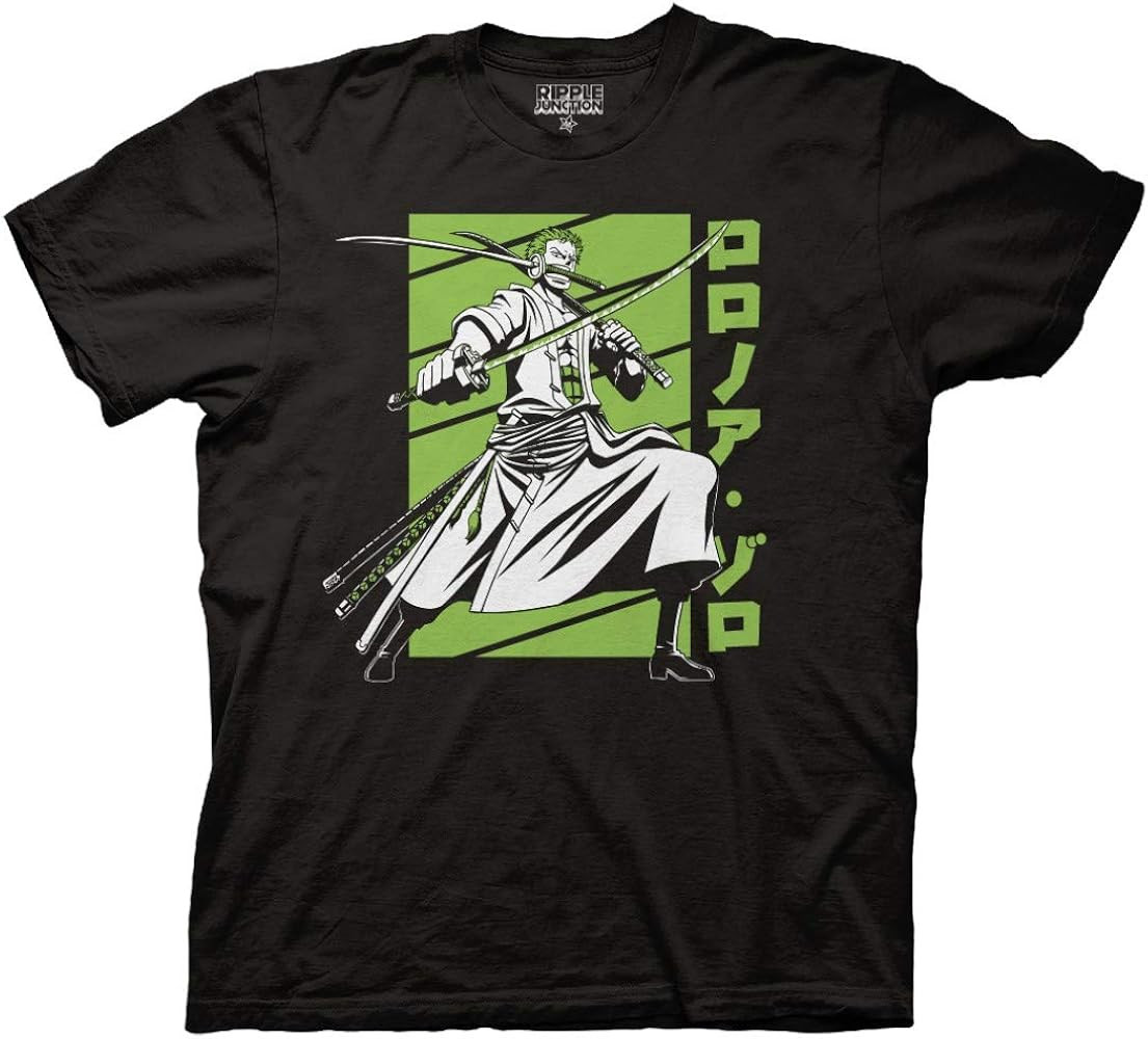Ripple Junction One Piece Men's Short Sleeve T-Shirt Roronoa Zoro Pirate Hunter W/Swords Crew Nec... | Amazon (US)
