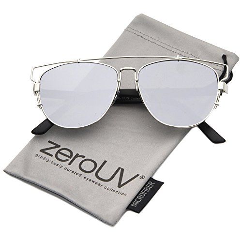 zeroUV - Technologic Full Metal Crossbar Flash Mirror Flat Lens Aviator Sunglasses 54mm (Silver / Fl | Amazon (US)