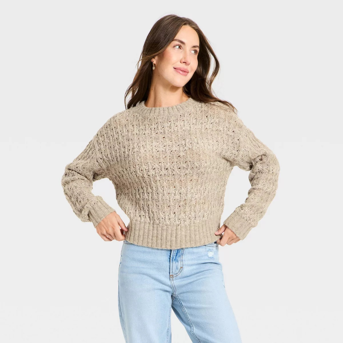 Women's Openwork Slub Crewneck Pullover Sweater - Universal Thread™ | Target