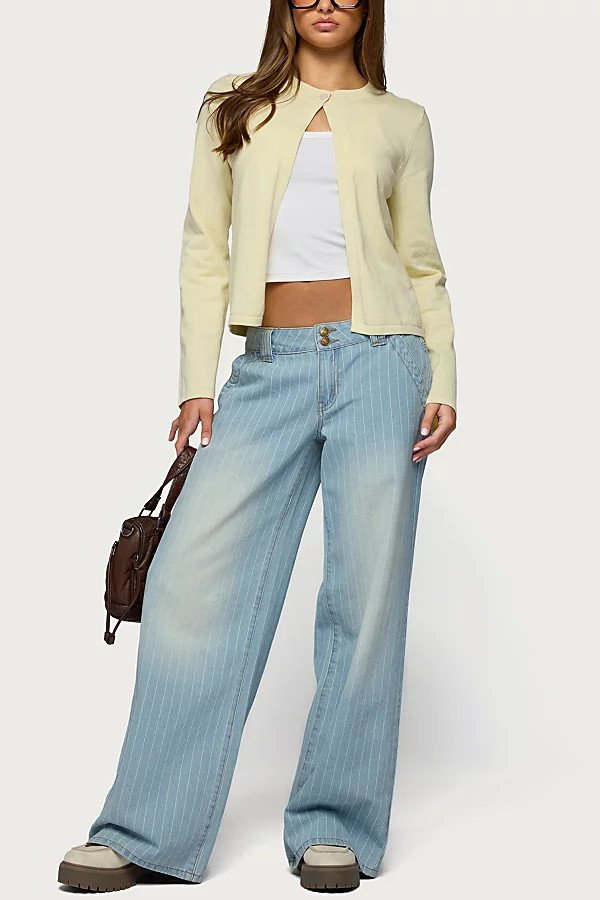 Edikted Cory Striped Low Rise Jean in Light/Blue, Women's at Urban Outfitters | Urban Outfitters (US and RoW)