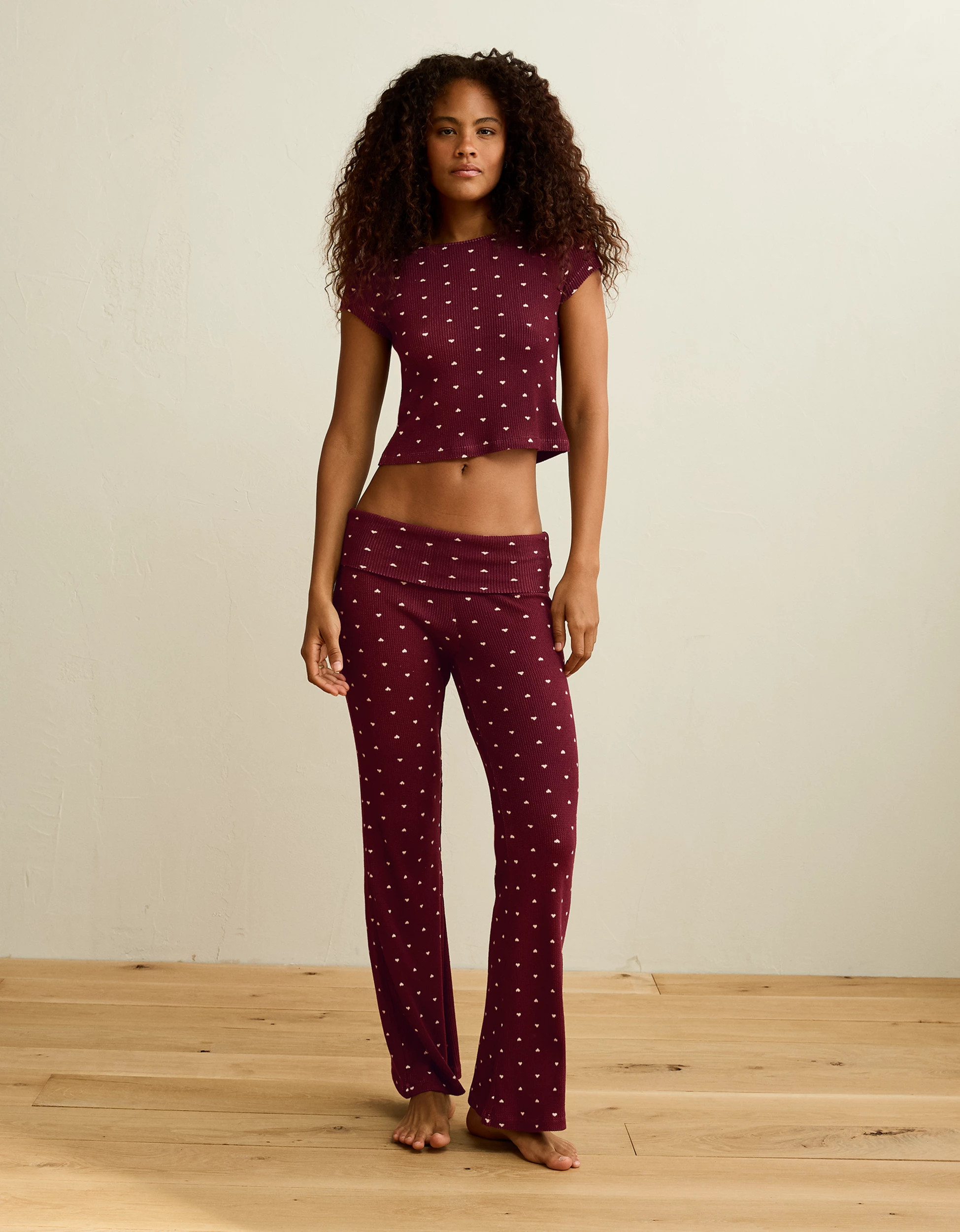 AE Luxe Plush Waffle Foldover Flare Pant | American Eagle Outfitters (US & CA)