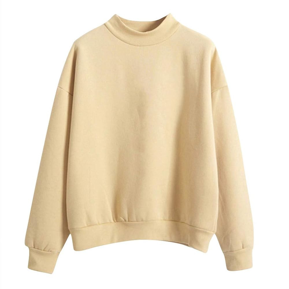 Crew Neck Plain Loose Fit Crewneck Sweatshirts Solid Color Mock Neck Casual Long Sleeve Fall Hood... | Amazon (US)