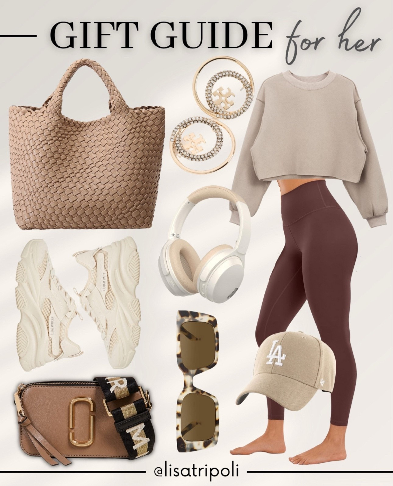 AMAZON Gift Guide for Her
•CRZ Leggings are the best Lulu dupes I’ve found. Same lux soft fabric. 
•Crop sweatshirt
•Tory Burch earrings 
•Steve Madden sneakers
•Marc Jacobs ‘The Snapshot’ bag
•Sunglasses 
•baseball hat
•Vegan leather woven bag
•Noise canceling over the ear wireless headphones 

travel outfit | casual chic | athletic wear | 

#LTKActive #LTKGiftGuide #LTKCyberWeek