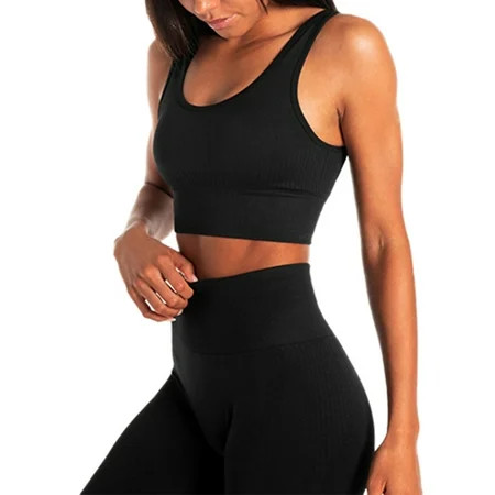Women Seamless Sports Suit Tracksuit Sleeveless Vest Tank Crop Tops + Biker Shorts Women Clothes Sli | Walmart (US)