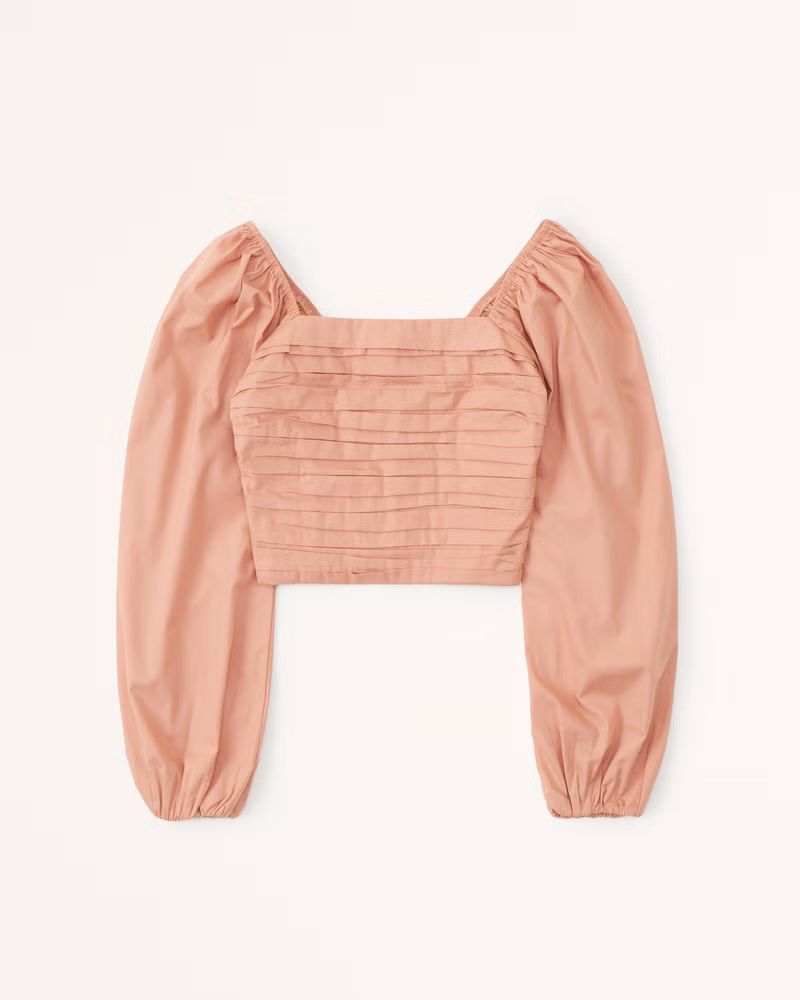 Long-Sleeve Ruched Bodice Puff Sleeve Top | Abercrombie & Fitch (US)