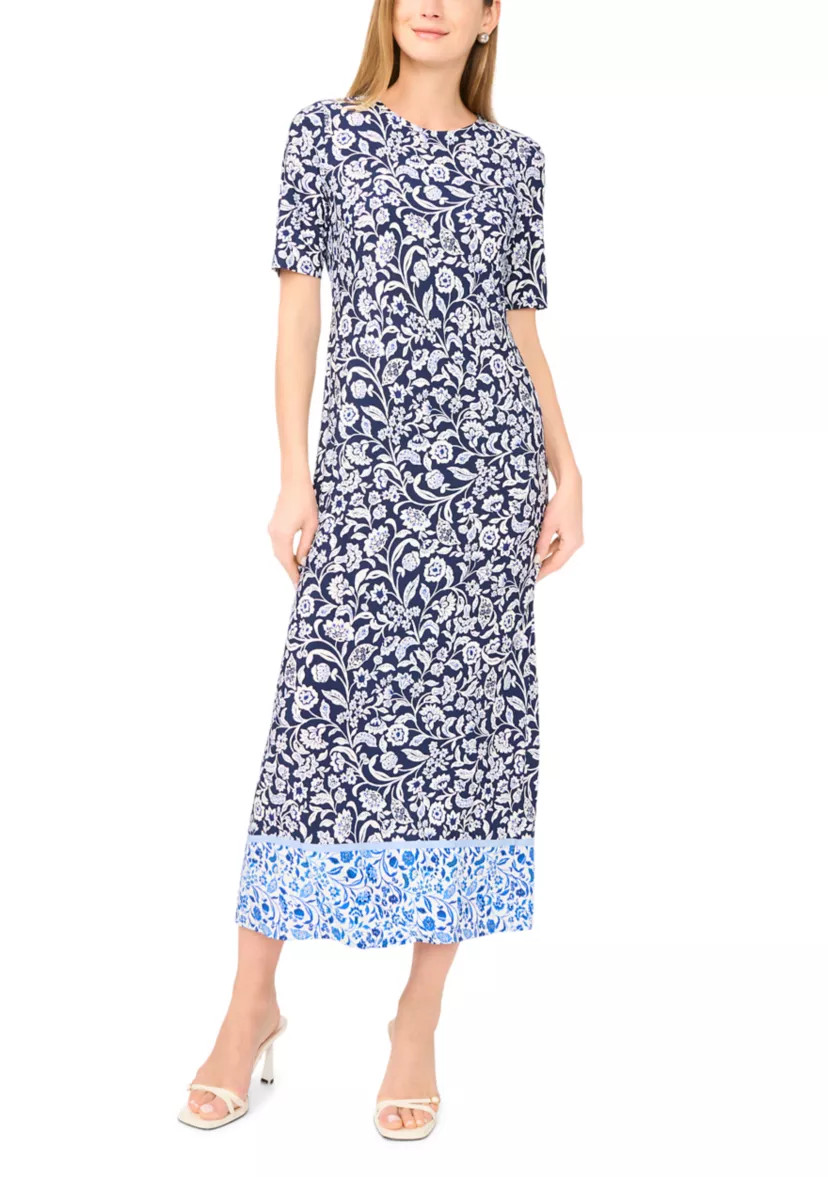 Women's Short Sleeve Paisley Border Maxi Dress | Belk