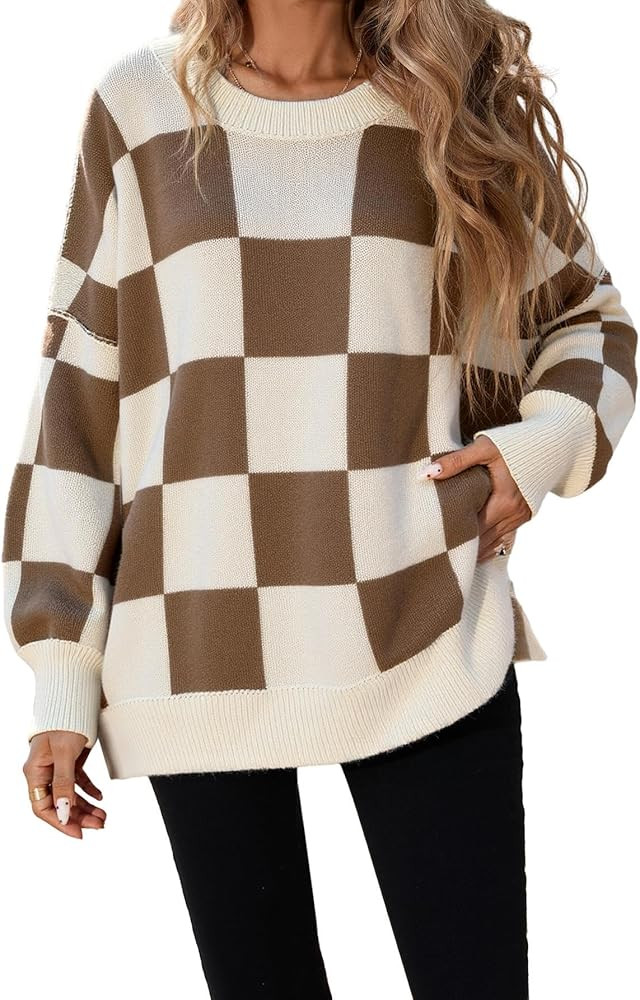 SunnyMelody Womens Oversized Batwing Sweater Fall 2025 Crew Neck Pullover Knit Tops - Outside Sea... | Amazon (US)