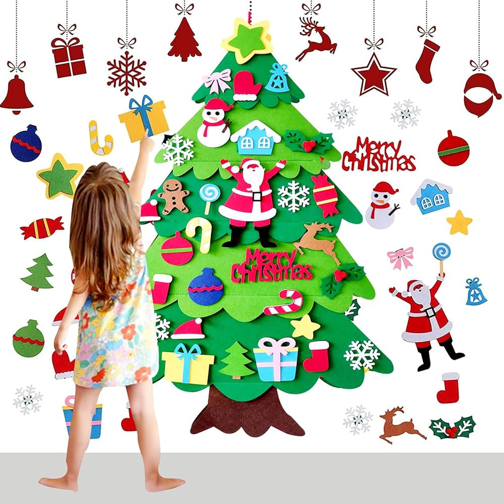 OUQIWEN Feltro Albero Natale,100 cm DIY Albero Natale Feltro Per Bambini Con 32 Staccabili Orname... | Amazon (IT)