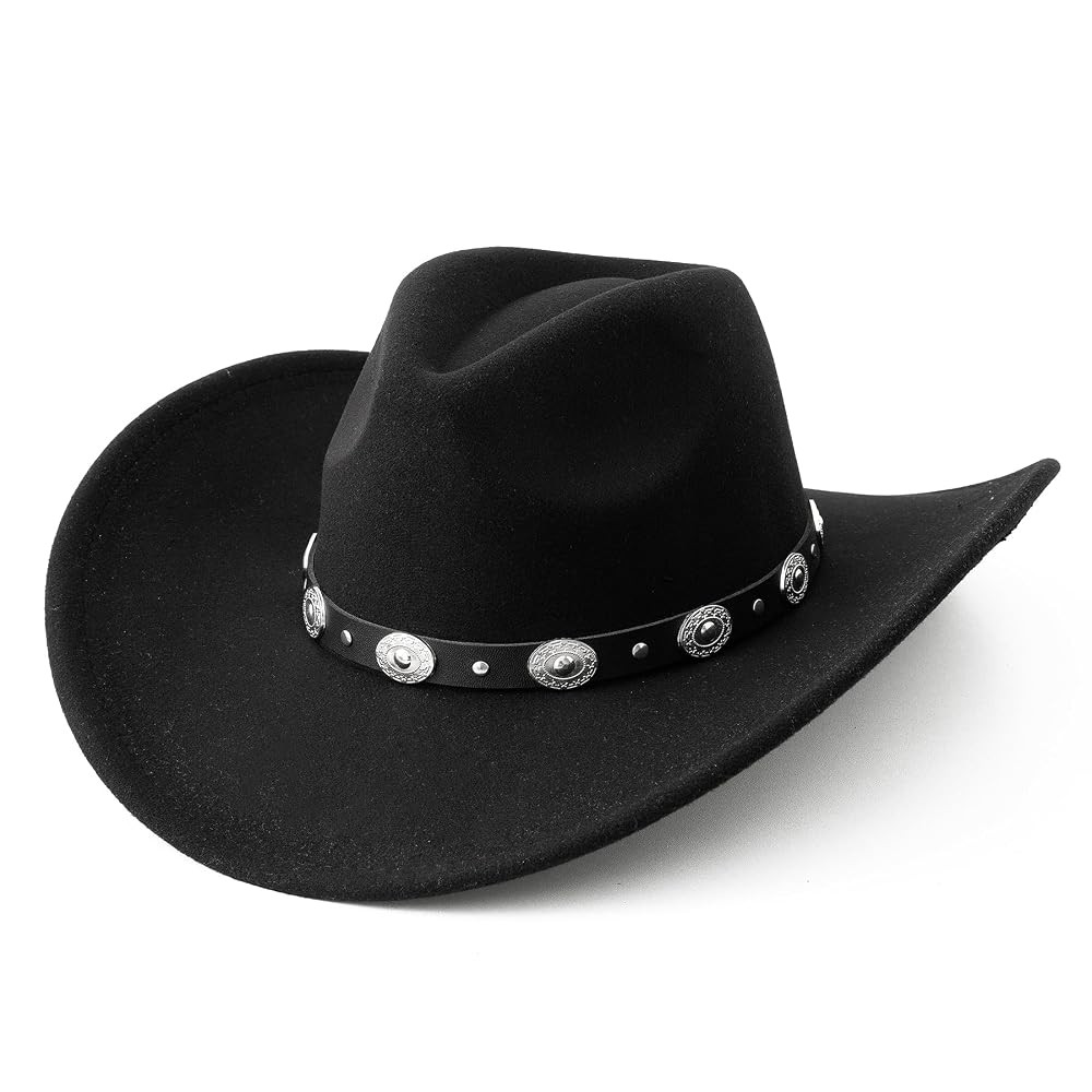 Lanzom Women Men Felt Wide Brim Western Cowboy Hats Belt Buckle Panama Hat | Amazon (US)