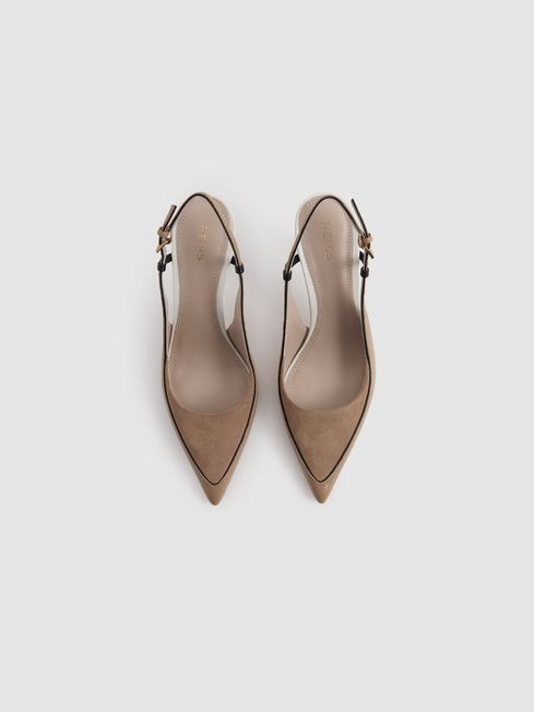 Leather Suede Pointed Slingback Heels in Nude | Reiss US