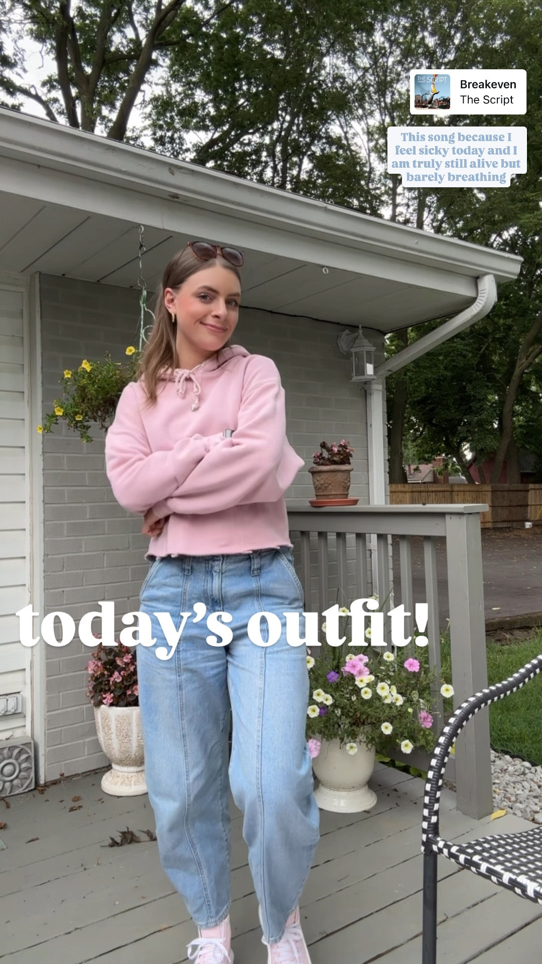 7/15/25 ootd!

Pink cropped giddier pullover oversized, hooded sweatshirt, affordable unique cross necklace Amazon jewelry, claw clip hairstyles for long hair, low rise mid barrel jean light wash denim, target denim style, high top converse all star move light pink, tall girl friendly denim, tall girl outfit style, what I’m wearing to work as a graphic designer in Ohio