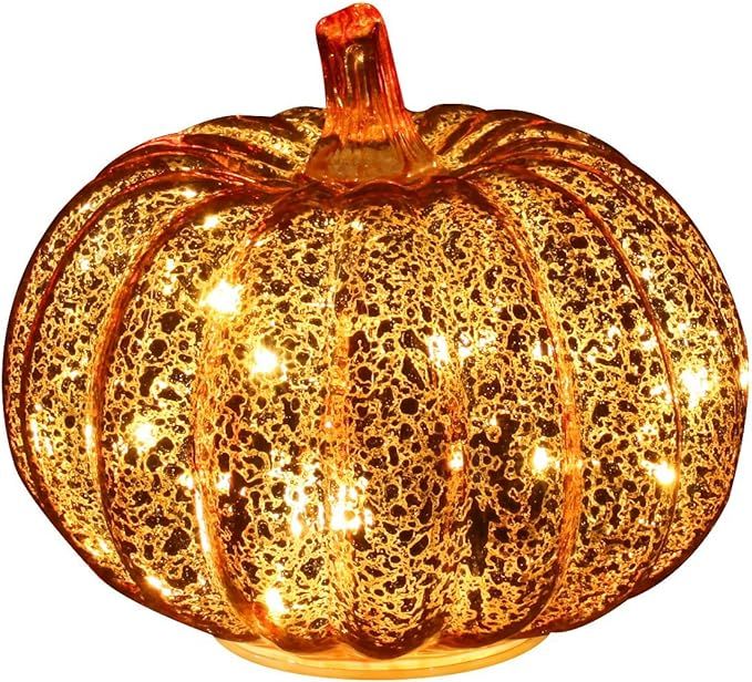 Romingo Mercury Glass Pumpkin Light with Timer for Halloween Pumpkin Decorations Fall Decor,Gold,... | Amazon (US)