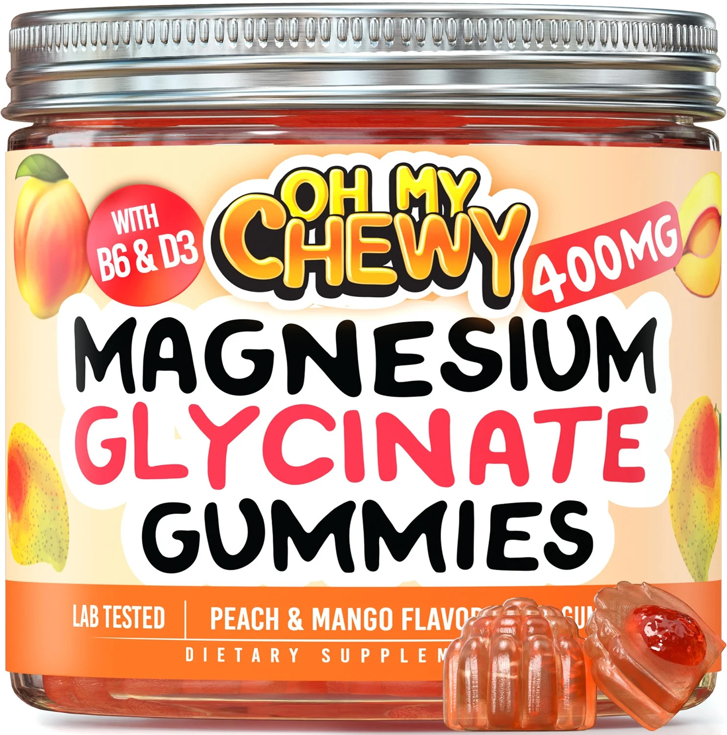 OH MY CHEWY Magnesium Glycinate Gummies 400MG for Adults & Kids - Supplement Gummy with B6 & D3 t... | Walmart (US)