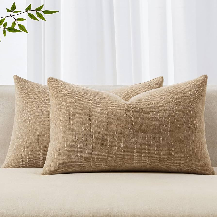 MIULEE Pack of 2 Decorative Throw Pillow Covers Soft Chenille Lumbar Accent Throw Pillows Solid T... | Amazon (US)