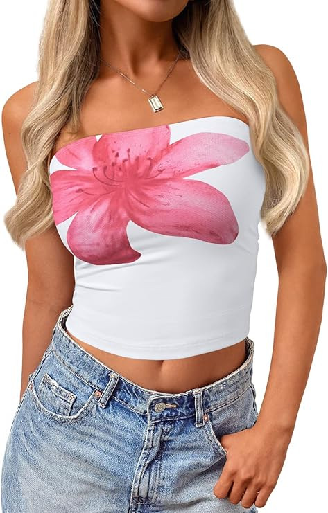 Trendy Queen Women's Y2K Tube Tops Butter Soft Non-Slip Strapless Crop Top Stretchy Bandeau Summe... | Amazon (US)