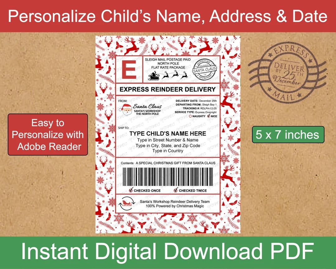 Editable Santa Shipping Label Template 5x7 | North Pole Mail | Sleigh Mail Label | Digital Downlo... | Etsy (US)