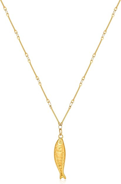 MUYAN Gold Fish Evil Eye Pendant Necklaces for Women Trendy Summer Beach Jewelry | Amazon (US)