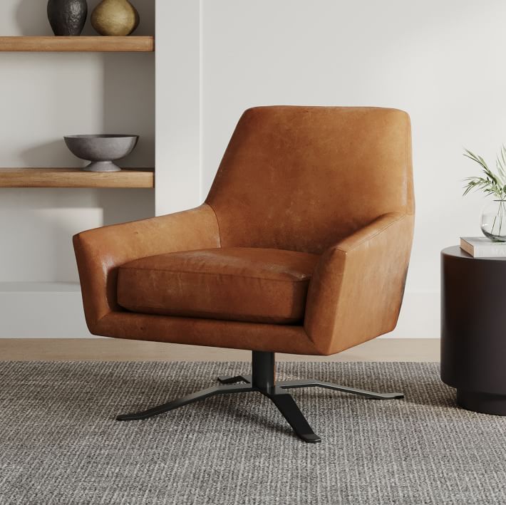 Lucas Leather Swivel Chair | West Elm (US)