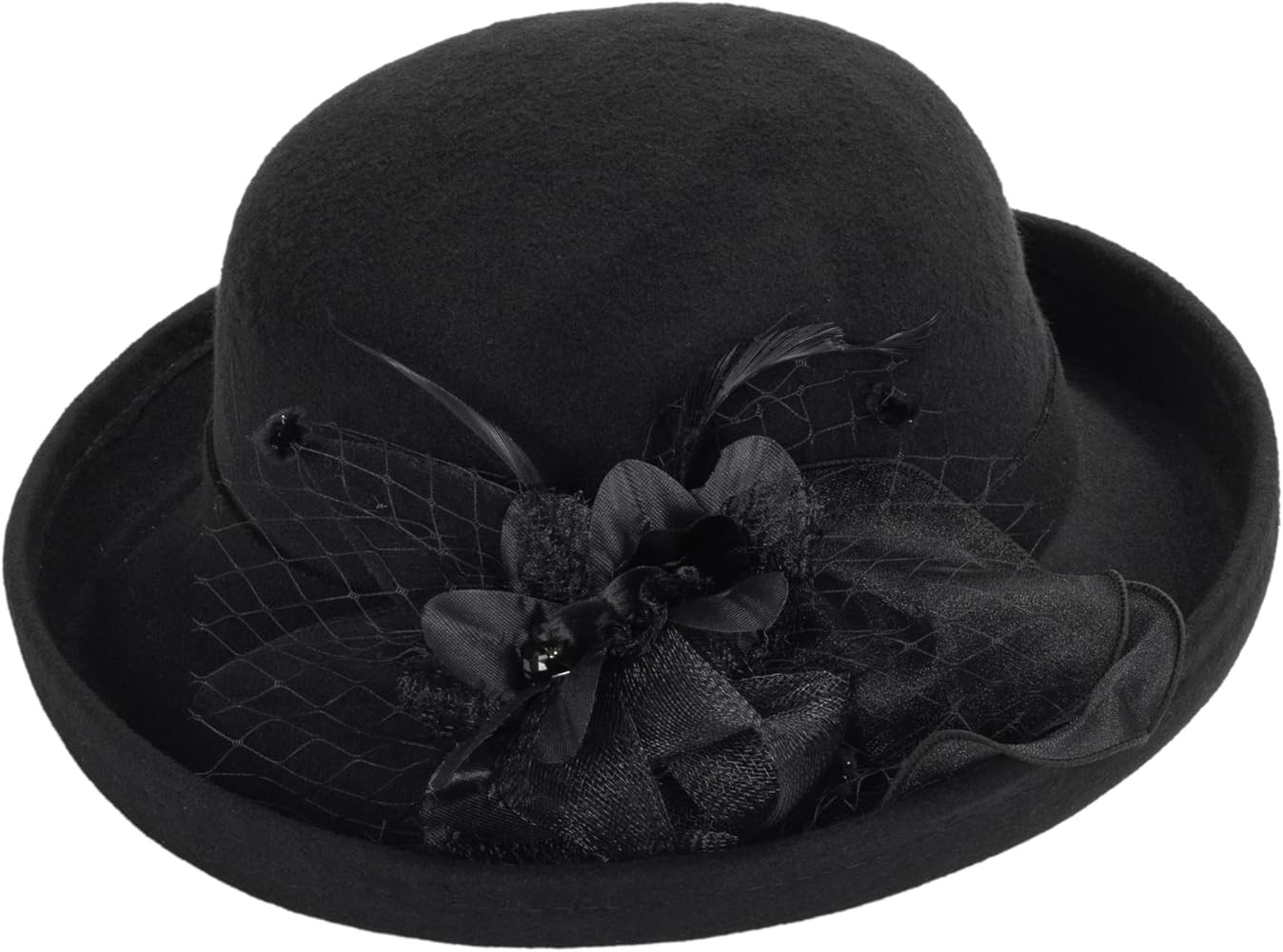 Women-Felt-Bowler-Fedora-Hat with Floral-Fascinator for Kentucky-Church-Derby-Wedding-Party | Amazon (US)