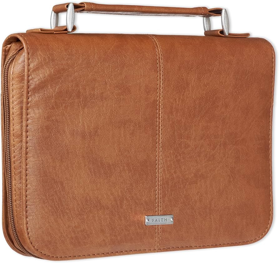 Christian Art Gifts Men or Women's Classic Bible Cover Faith Badge, Brown Faux Leather, XL | Amazon (US)