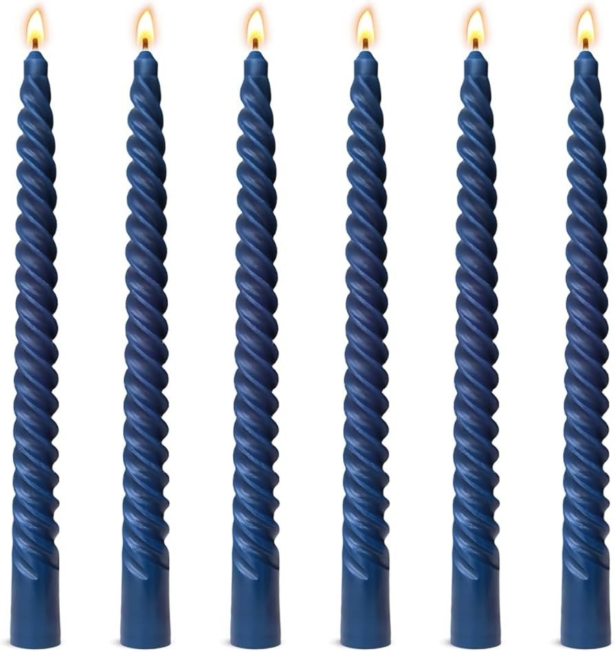 6 Pack 10 Inch Navy-Blue Spiral Taper Candles for Hanukkah and Winter Home Decoration, Unscented ... | Amazon (US)