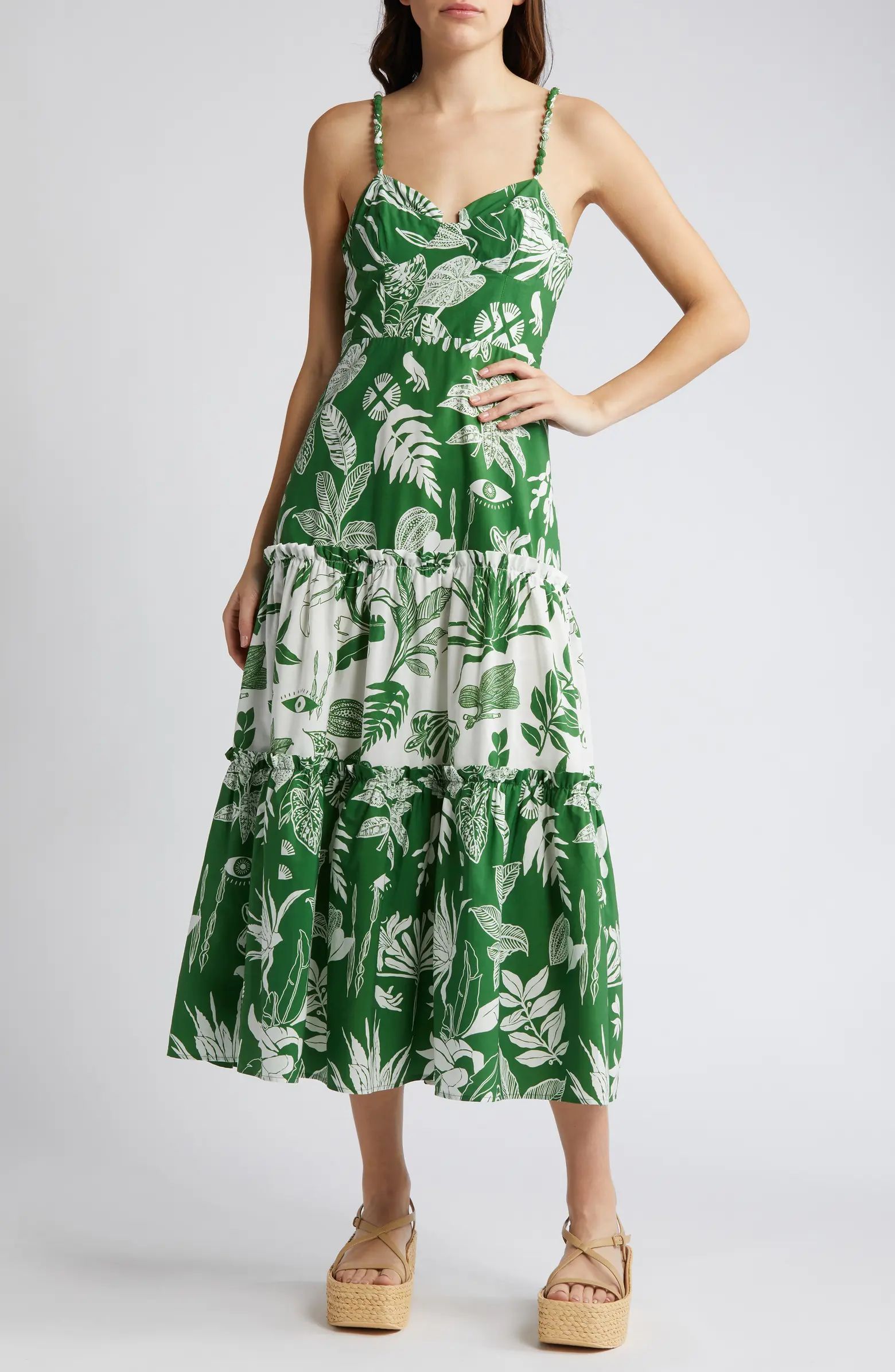 Forest Soul Sleeveless Tiered Ruffle Midi Dress | Nordstrom