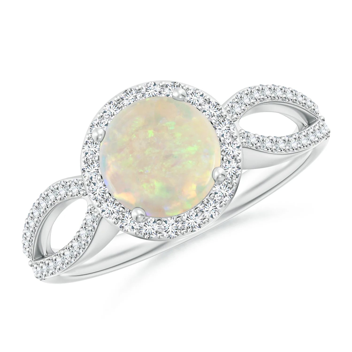 Vintage Style Opal Split Shank Ring with Diamond Halo | Angara