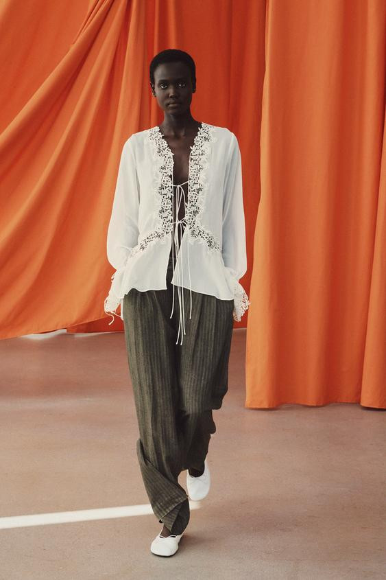 ZW COLLECTION LACE COMBINED BLOUSE | Zara UK