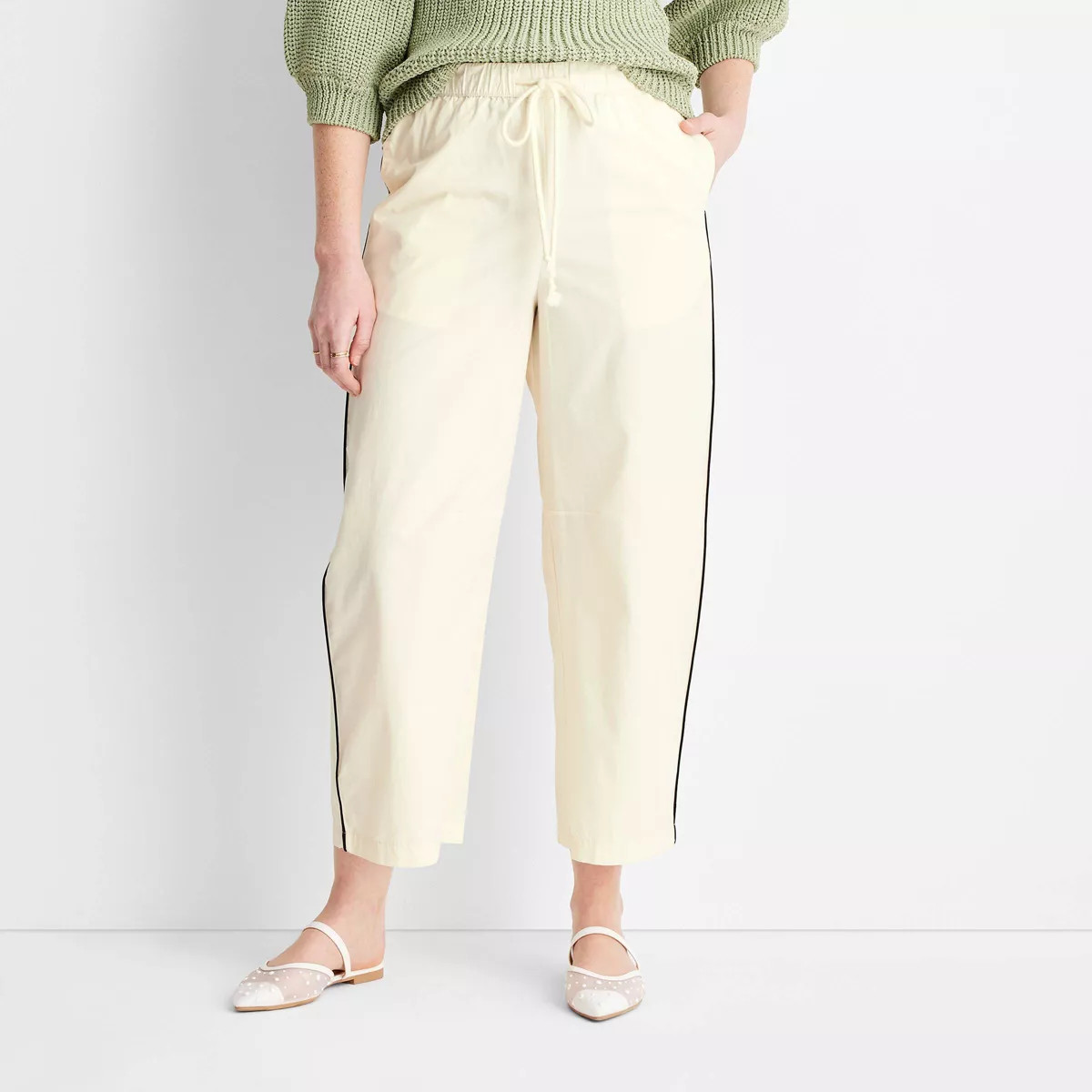 Women's Mid-Rise Barrel Leg Track Pants - Future Collective Cream 2X | Target