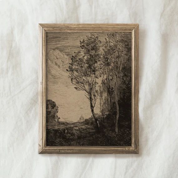 Moody Vintage Landscape Print / Country Farmhouse Sketch / PRINTABLE Digital Antique Art | Etsy (US)